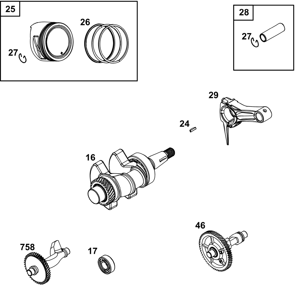 Crankshaft Group Diagram and Parts List for 19N236-0004-G1 100000 - 19Z999 Briggs and Stratton Engine